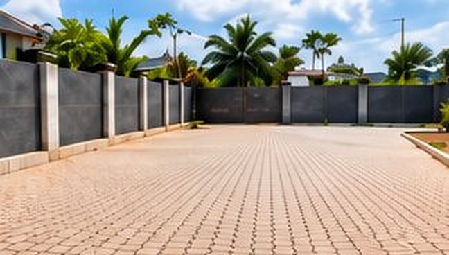 Paved courtyard with interlocking pavers